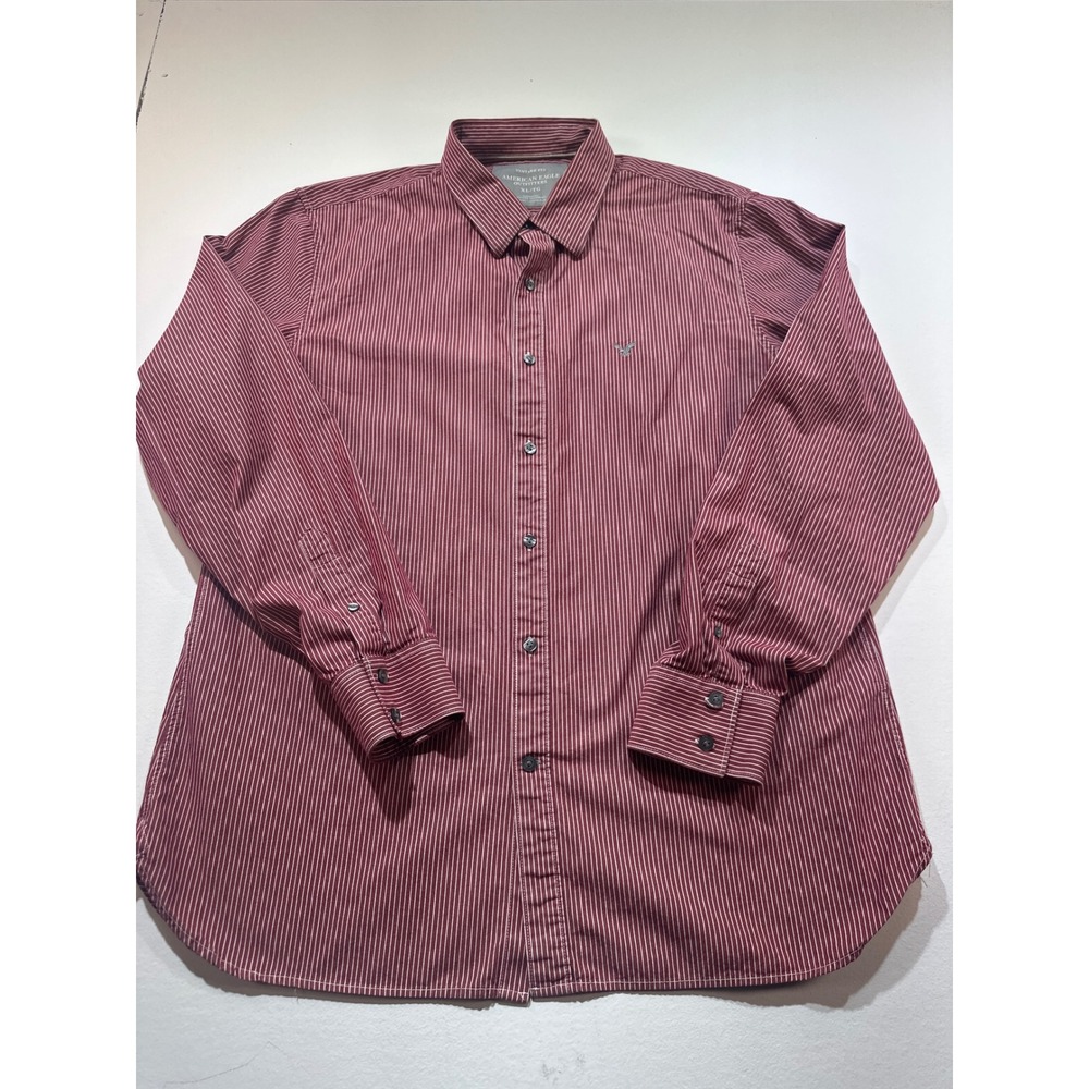 American Eagle Mens XL Vintage Fit Burgundy Striped Button Down Shirt